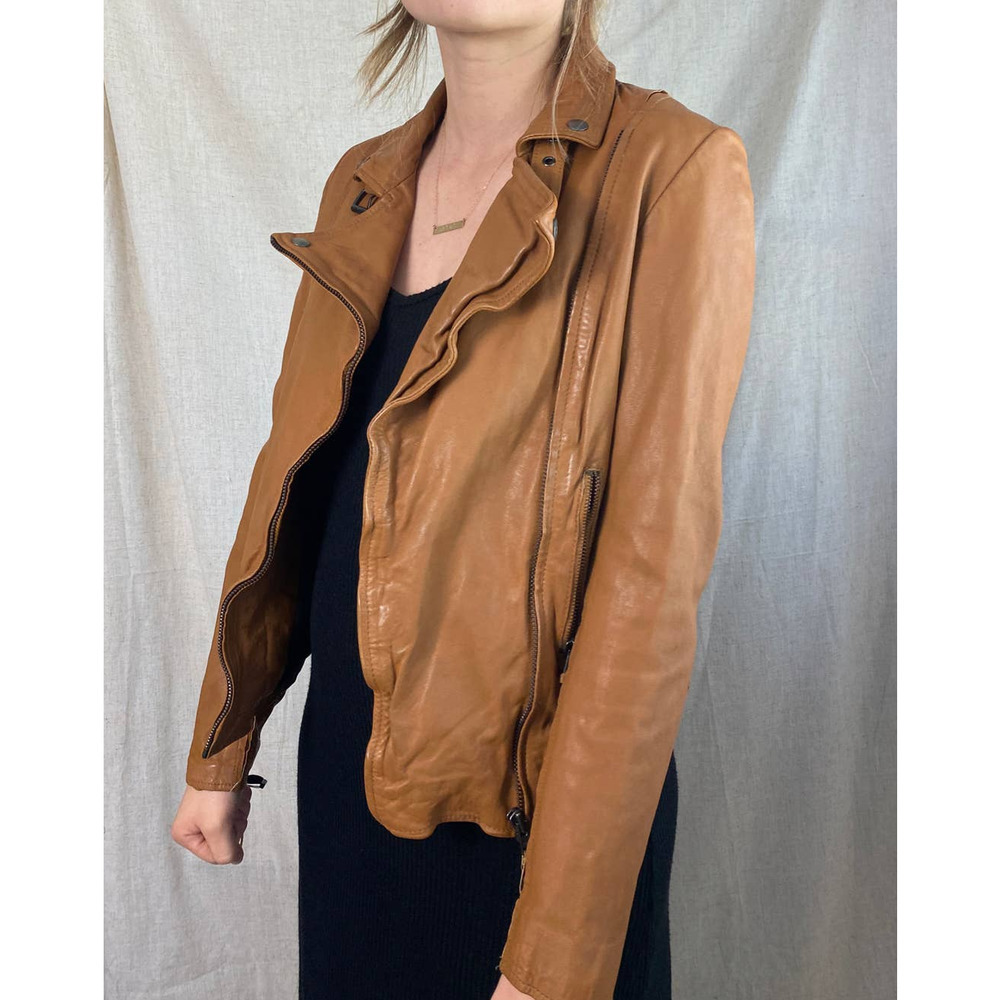 Muuba Lamb Leather Tan Moto Jacket Size 6